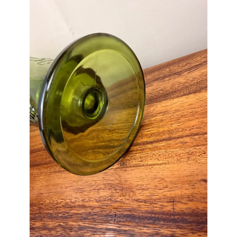 Vintage Avocado Green Indiana Glass Grape Harvest Footed Vase Mid Century 8.25in